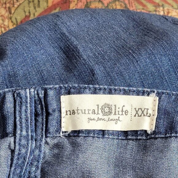 Natural Life Patti Side Slit Maxi Dress Women XXL Blue Chambray Boho Cottagecore - Picture 10 of 11